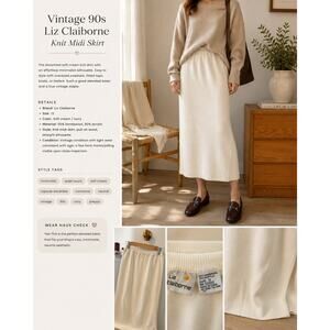 Vintage Liz Claiborne Cream Knit Midi Skirt Minimal Soft Wool Blend ✨